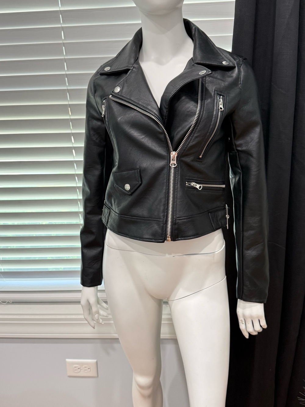 Black Leather Moto Jacket - Women's Classic Biker Style
